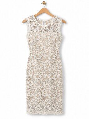 Love Fast Live Hard Ivory Lace Midi Dress Large Bridal Keyhole Stretch